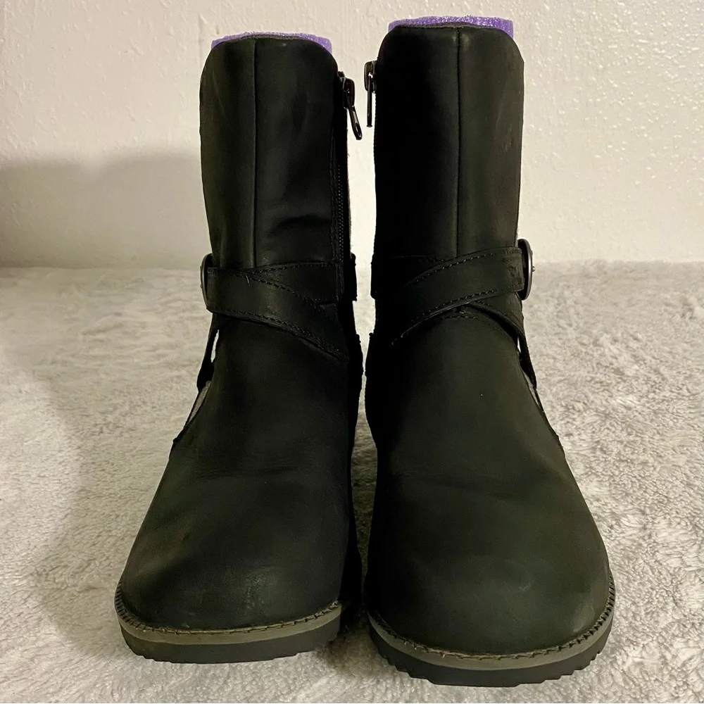 Eddie Bauer Covey 2.0 Boots Women’s Size 8.5 Black Leather Gray Tweed Side Zip